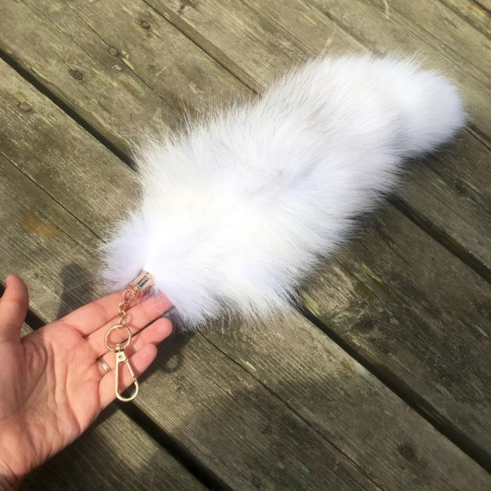 Large Real Random Color Surprise Fox Tail Keychain Charm - Picture 2 of 7